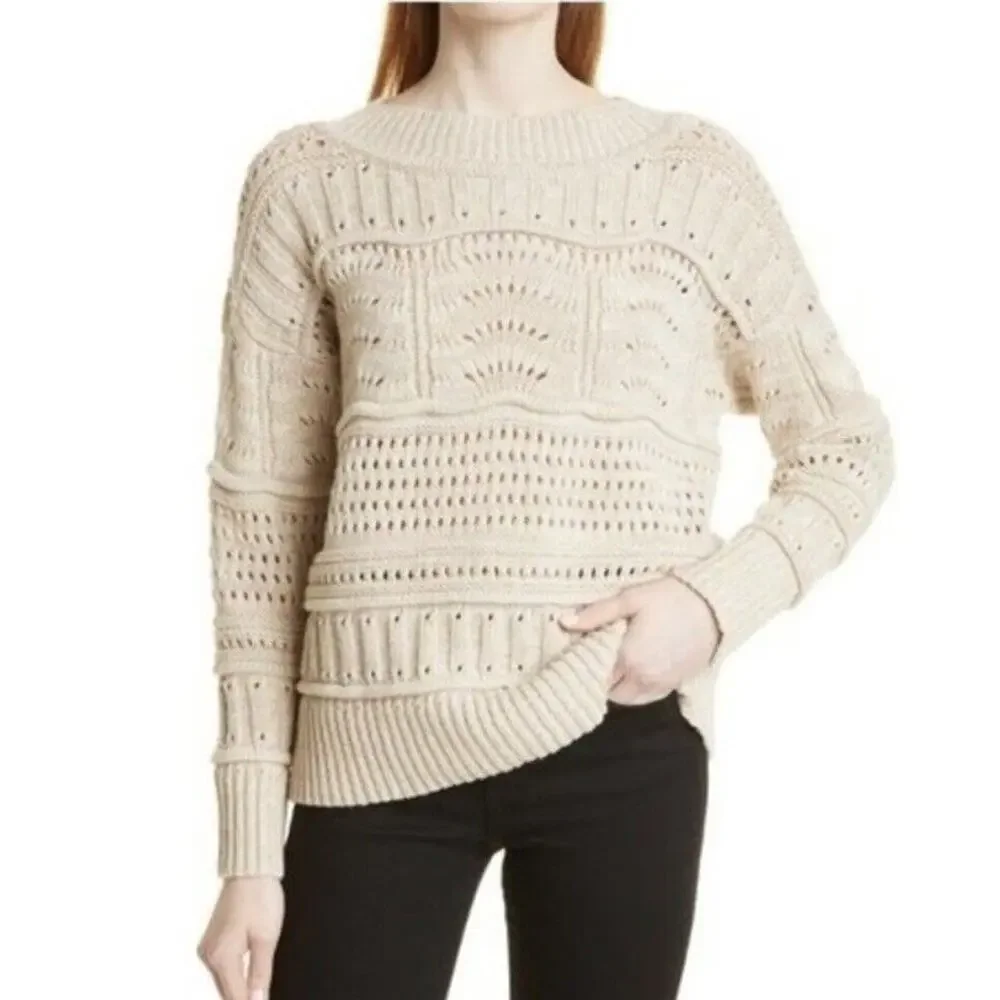 Club Monaco Mixed Pointelle Sweater Oatmeal Beige Cream Size XL NWT - Picture 2 of 9